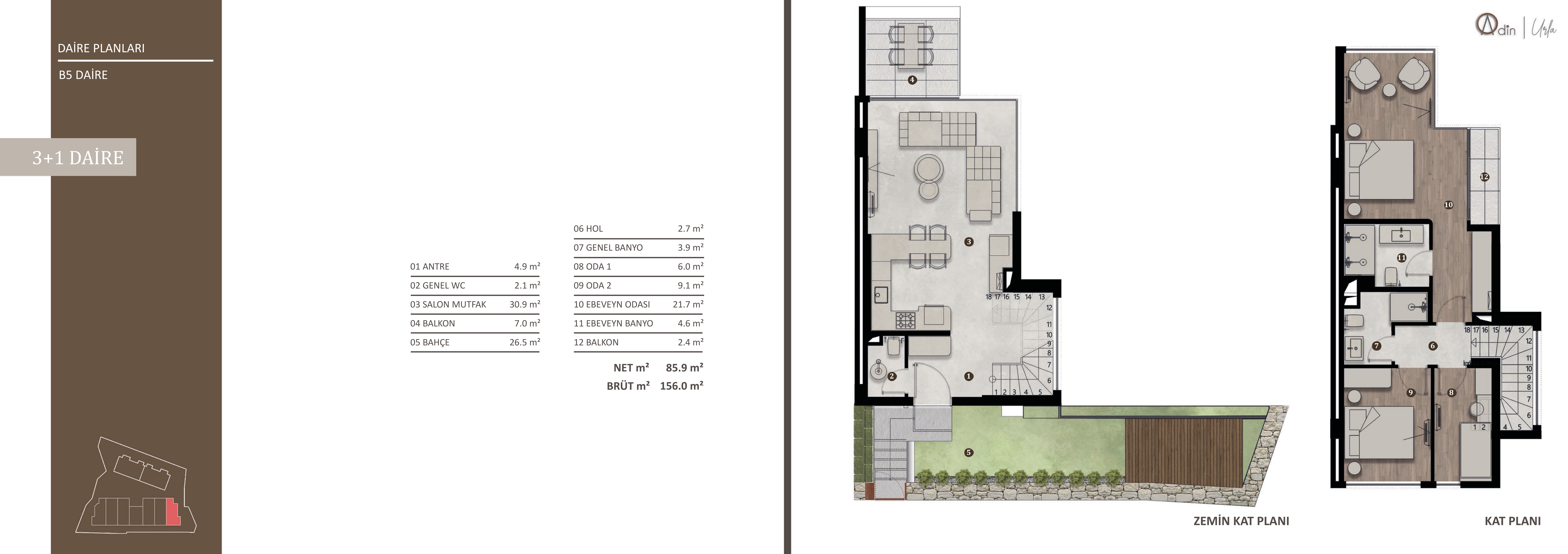 Urla Adin B5 3+1 daire planı