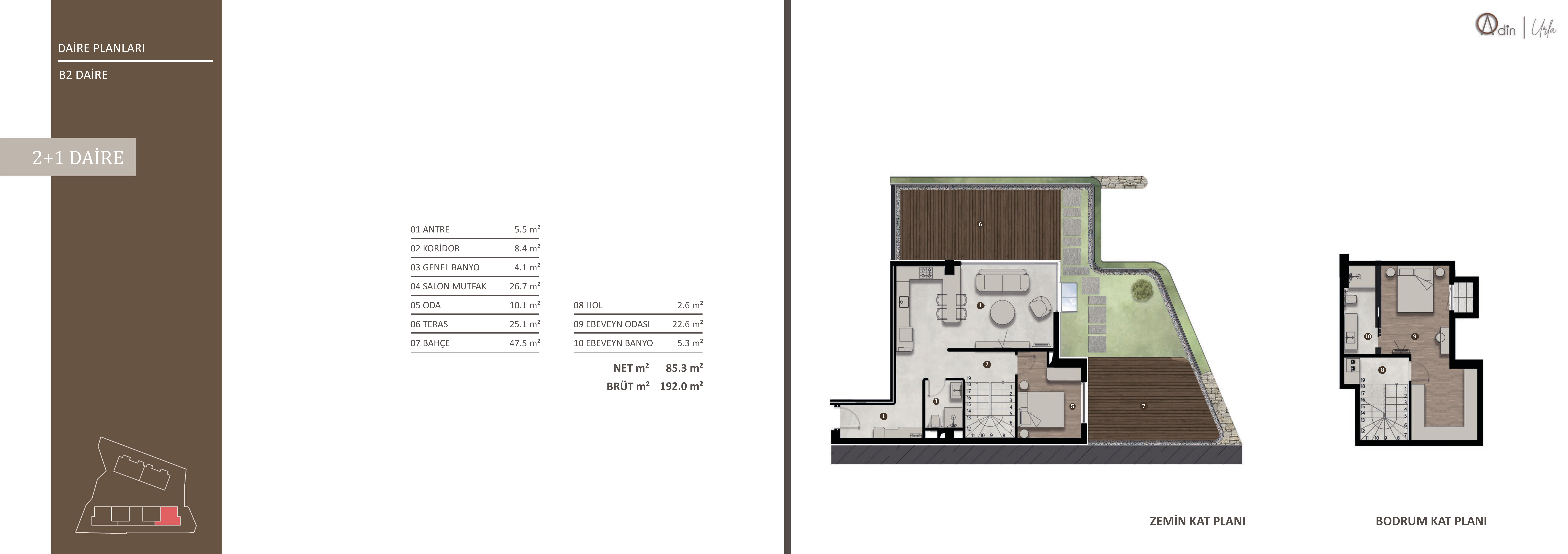 Urla Adin B2 2+1 daire planı